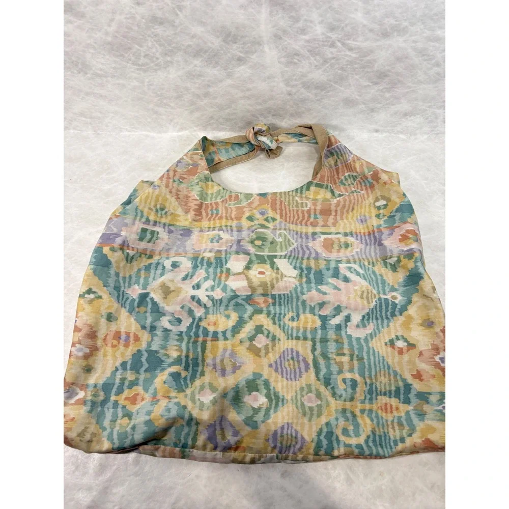 Handmade Pastel Ikat Print Hobo Bag Tie Strap Abstract Reusable‎ Market Tote